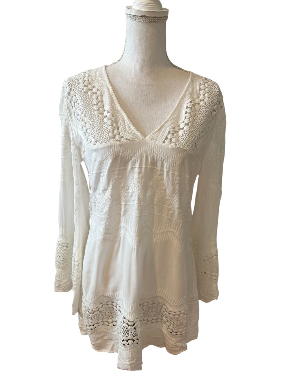 La Blanca Long Sleeve Cover Up Resort Dress White